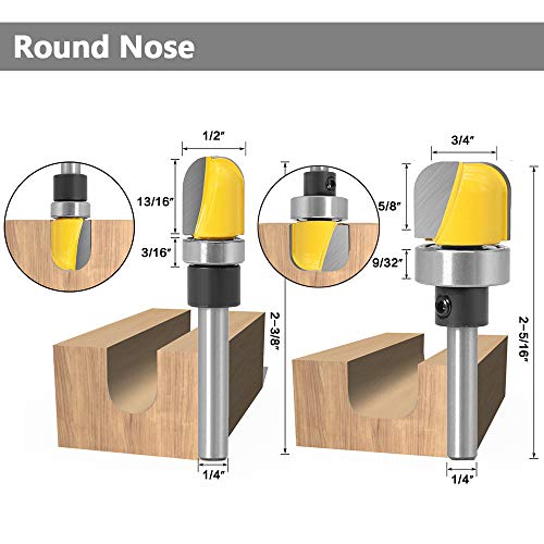 Yakamoz 6Pcs Assorted Edge 1/4 Inch Shank Treatment Grooving Router Bit Set With Bearings Hinge Mortising Flush Trim, Bowl And Tray & V Groove Template Router Bits Cutter Woodworking Tool Kit #TOP4