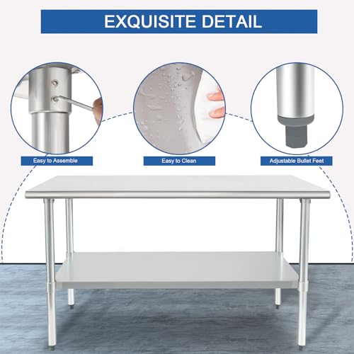 Image of HARDURA Stainless Steel Table 30X60 Inches with Undershelf and Galvanized Legs NSF Heavy Duty Commercial Prep Work Table for Restaurant Kitchen Home and Hotel