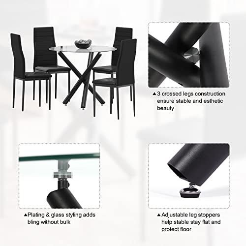 JEFFORDOUTLET Round Dining Table, 90 cm Glass Safe Table Top with Black Stylish Stable Table Legs - Image 4