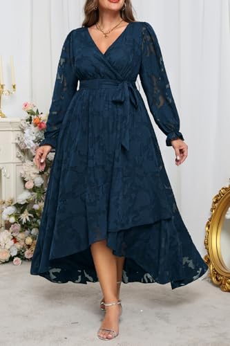 Navy Blue Dress Women Plus Size Wedding Guest Cocktail Fall Semi Formal Floral Long Sleeve Wrap High Low Maxi Dresses4