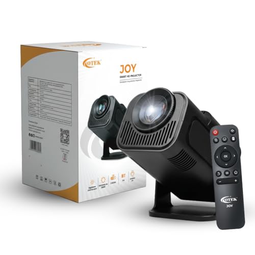 Image of OTEK Joy Smart Portable Projector | Android 11, Native 720P HD with 4K Support | 3500 Lumens 200 ANSI | 5G WiFi & BT 5.4 | Mini Home Theater, Keystone, 180 Flip, Built-in Speaker