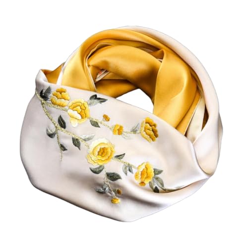 Écharpe florale brodée main soie de mûrier 1003 anti irritation
