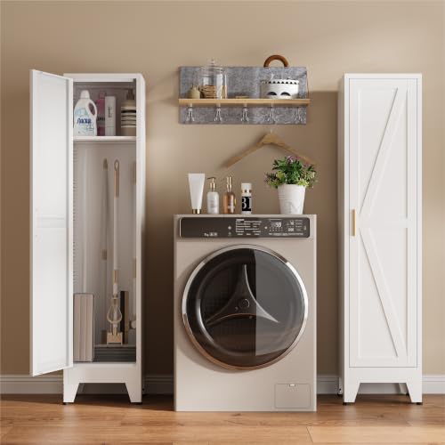 Image of Bevivog 67 inch Slim Storage Cabinet, Narrow Metal Broom Closet for Laundry Room Bathroom, Tall Slim Pantry Cabinets for Small Space