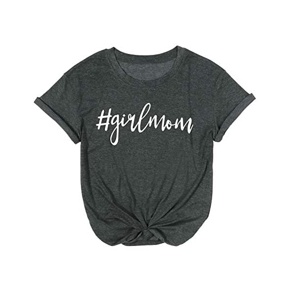 Girl-Mom-T-Shirt-for-Women-Mom-Shirts-Letter-Printing-Casual-Mama-Tee-Tops ASTANFY Women’s Girlmom Letter Printing T Shirt Casual Round Neck Vintage Tee Tops Dark Gray