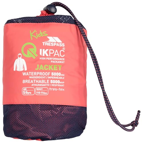 Image of Trespass Qikpac Kids Waterproof Breathable Jacket Boys Girls School Raincoat
