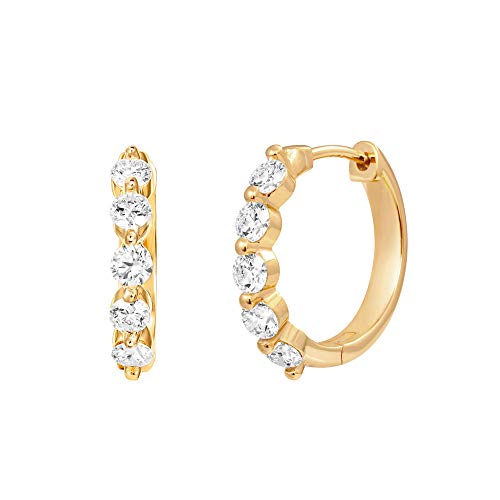PAVOI 14K Yellow Gold Plated 925 Sterling Silver Post 16mm 5 Stone CZ Hoop Earrings for Women