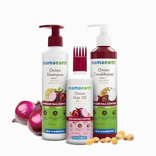 Mamaearth Anti-Hair Fall Spa Kit | Onion Shampoo 250 ml + Conditioner 250 ml + Hair Oil 150 ml | Boosts Growth | Reduces Hair Fall | Softens Hair