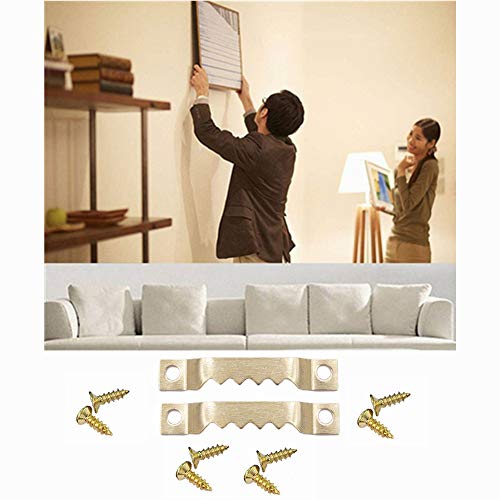 Image of 100 Pack Small Sawtooth Picture Hangers with 200 Screws Metal Picture Frames Hangers Set for Hanging Wooden Frames Paintings Artwork Craft Projects (Gold)