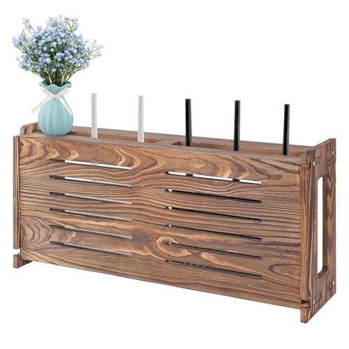 Image of BEARUT Router Shelf Wall Mount WiFi Router Storage Box Modem Cable Router Cover Organized Power Strip Cable Management Hider Rack by Wood Need Assembly 26 * 9.8 * 5.4 in(L* H * D) SSE