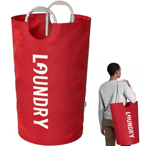 Image of 130L Laundry Basket with Tech Handle, 2in1 Large Dirty Clothes Hamper Red