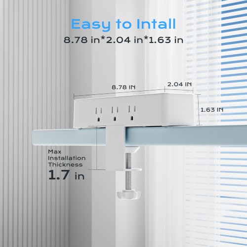 Image of Desk Clamp Power Strip 10FT, 40W Total Fast Charging Station | 9 AC Outlets 8 USB Ports(4 USB C),2 PD20W USB C Ports,Flat Plug Extension Cord,Desk Edge Mount, Fit 1.7 inch Tabletop Edge, White