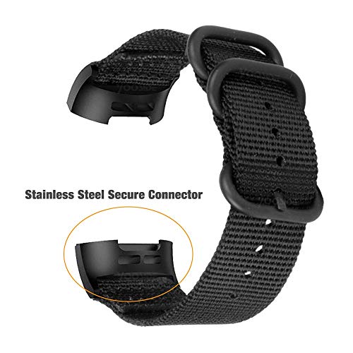 YOOSIDE Nylon Band for Fitbit Charge 3/Charge 4, NOTA Woven Nylon Band with Metal Stainless Steel Ring Wristband Strap for Fitbit Charge 4/4 SE(Black) - image 6