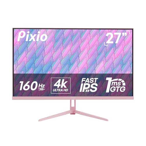 Pixio PX27U Wave Pink 27 inch 160Hz Refresh Rate 4K 3840x2160p Resolution Fast IPS Panel 1ms GTG Response Time Black Tilt Adjustable Gaming Monitor with Adaptive Sync