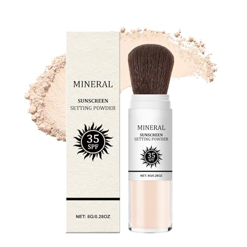 Mineral Sunscreen Powder,Lightweight Breathable Non-comedogenic SPF35 Scalp Body Face Protection Sunscreen,Waterproof Mineral Based Powder with Brush,Gentle Beach Sweatproof Powders for Sensitive Skin