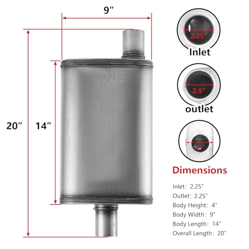 Image of Mufflers DeepTone 2.25 inch Universal Exhaust Muffler,2.25 inch Muffler Straight-Through Performance with Stainless Steel muffler for Cars, Trucks(2.25''Inlet /Outlet)