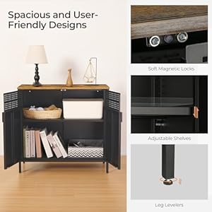 Hand in hand buffet sideboard cabinet accent cabinet with adjustable shelves sideboard cabinet with steel frame for living room entryway rustic brown and black  urban country home decor