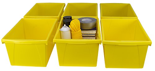 Image of Storex 5.5 Gallon Storage Bin - Plastic Classroom Organizer for Books and Supplies, Yellow, 1-Pack (61484C06C)