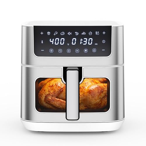 Image of NEWBULIG Air Fryer 6.34QT Airfryer with Visible Window 400℉ Fast Heating Stainless Steel Air Fryers Oven with Nonstick and Dishwasher-Safe Basket 8-in-1 Cooking Preset with Timer Auto-Off