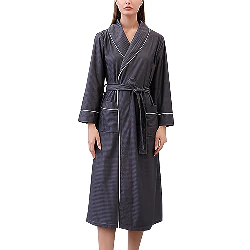 Necalisi Albornoz para mujer, albornoz largo de rizo para mujer, kimono para mujer, adolescente, niña, ligero, cuello en V, albornoz de viaje, pijama corto, Gris oscuro 2, M