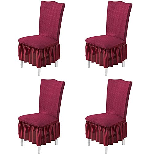 ZPPZ 4 Stück Elastische Stuhlhussen Mit langem Rock, Stretch Hussen Abnehmbare Waschbar Stuhlbezug Eckige Stuhllehnen Esszimmerstühle Schonbezüge für Bankett, Hochzeit, Party red Cover