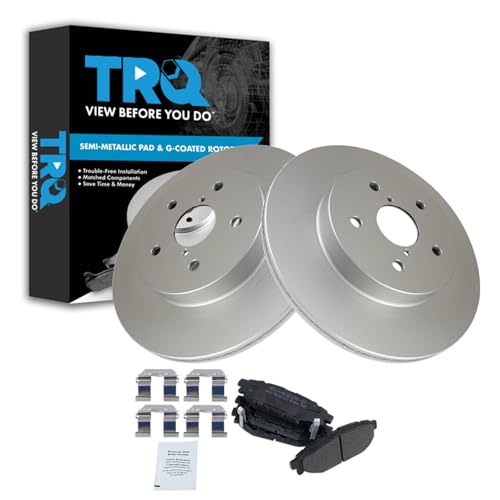 Image of TRQ Rear Brake Pad and Rotor Set Semi Metallic G Coated Rotors Compatible with 2016 Subaru WRX