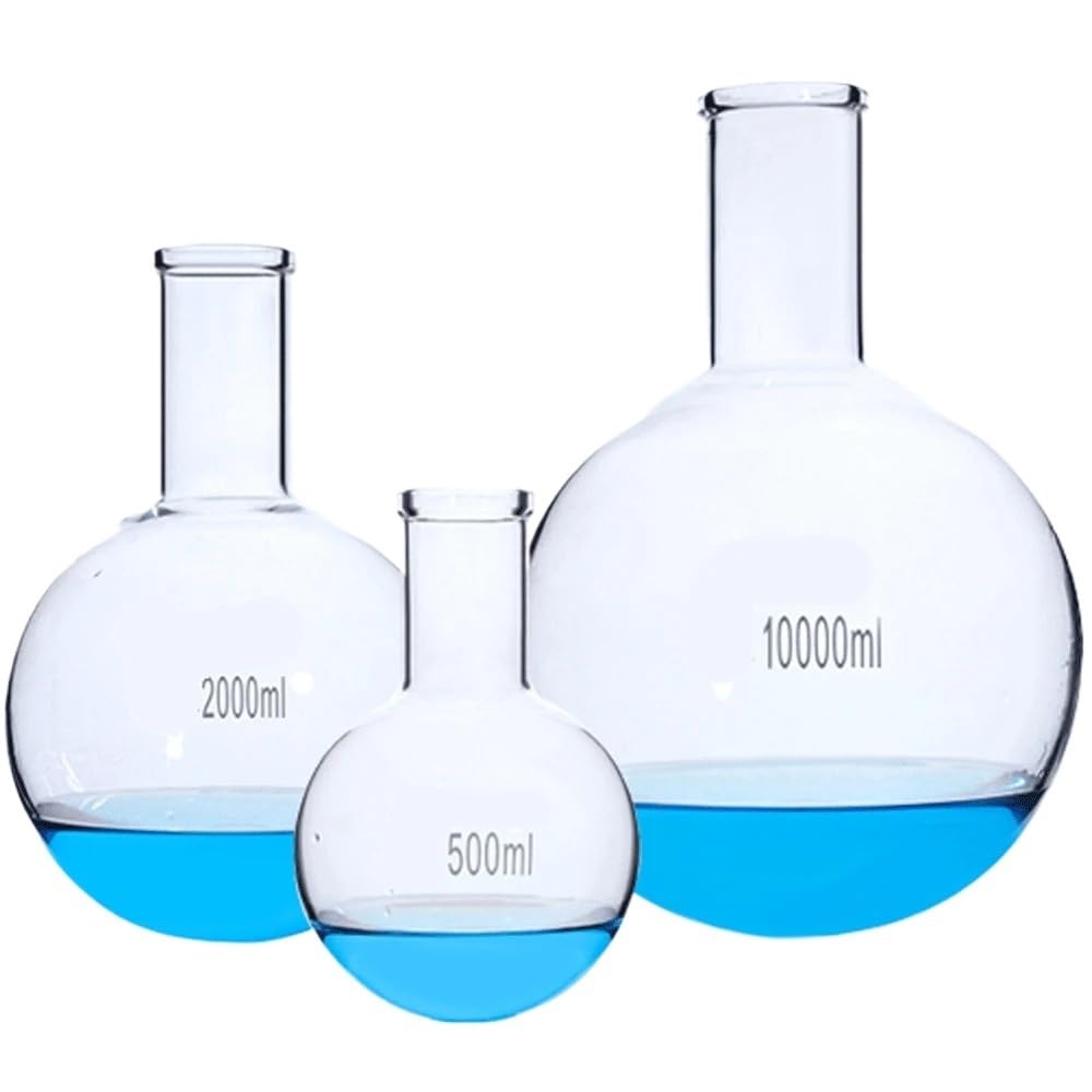 Matraz Erlenmeyer Graduado de Borosilicato, Matraz de Vidrio de Fondo Redondo y Cuello Corto de 100, 150, 250, 500 y 1000 ml, con Boca labrada, for experimentos de Laboratorio.(2000ml)