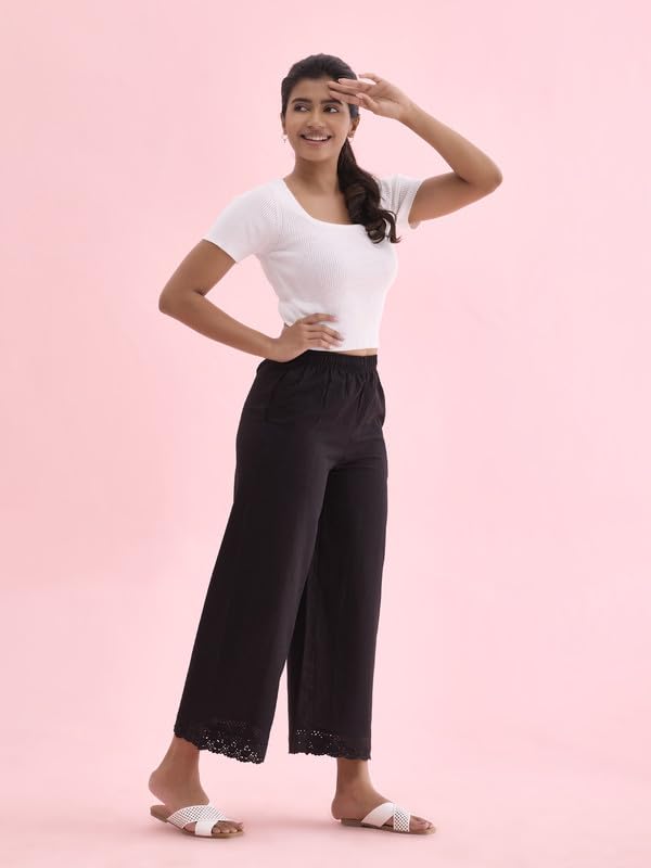 Image of GO COLORS Soft Linen Wide Pant Full Length for Women| Breathable, Mid Rise