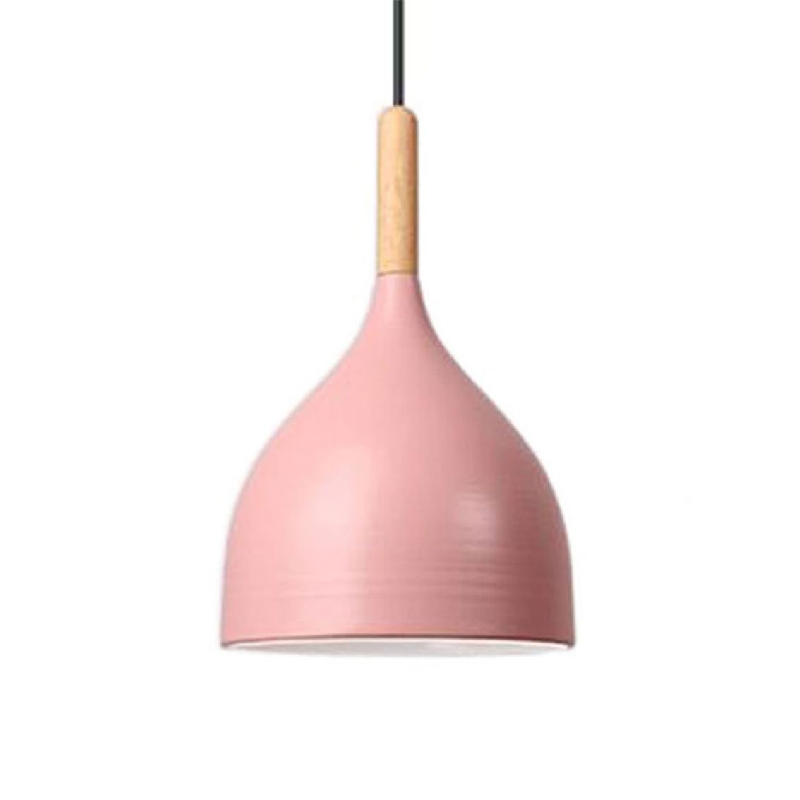 YGZPALH Matte Green Finish Metal Chandeliers Vintage Small E26 Lighting Fixture Nordic Bedroom Pendant Lighting Over Sink Lamp Fixtures for Kitchen Island, Farmhouse, Dining Room, with Oak Accent