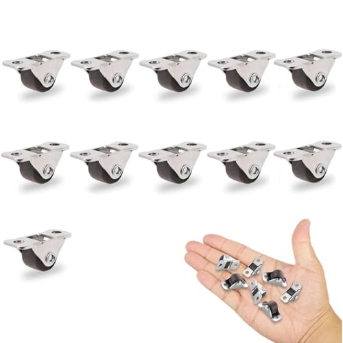 Ruedas Muebles, 11 Piezas Rodas Movimentar Moveis, 1,27 cm Mini Ruedas Pequeñas Perfil Bajo, No Giratorio Ideal Para Muebles, Carritos y Proyectos De Bricolaje (Sin Tornillos)