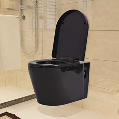 ZEYUAN Hänge-Toilette mit Einbau-Spülkasten, Stand Wc Mit Spülkasten Komplett, Keramik Schwarz – Bild 3