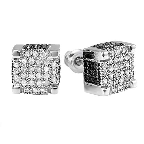Dazzlingrock Collection 1.00 Carat (ctw) Round Black & White Diamond 8.8mm Micro Pave Hip Hop Iced Out Studs, Screw Back, Unisex Design Ladies, Mens Real Diamond Earrings