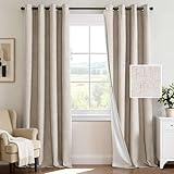 H.VERSAILTEX Window Treatment Grommet Linen Like Primitive 100% Blackout Curtains Waterproof Thermal Insulated Natural Curtains White Backing (2 Panels Set), W52 x L84- Inch