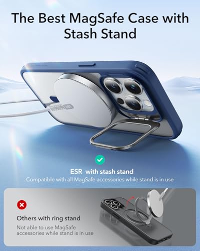 Image of ESR for iPhone 14 Pro Case, Compatible with MagSafe, Built-in Camera Ring Stand, Military-Grade Protection, Magnetic Phone Case for iPhone 14 Pro, Classic Series, Clear Blue