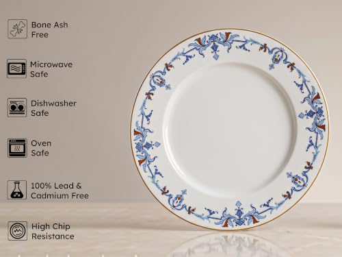 Image of Bodhi House Premium Porcelain Dinner Plates Set of 4 | Royal Crest Design | Durable, Microwave & Dishwasher Safe | Dinnerware Plates for Everyday Use & Set for Home, Dining, Kitchen & Gifting