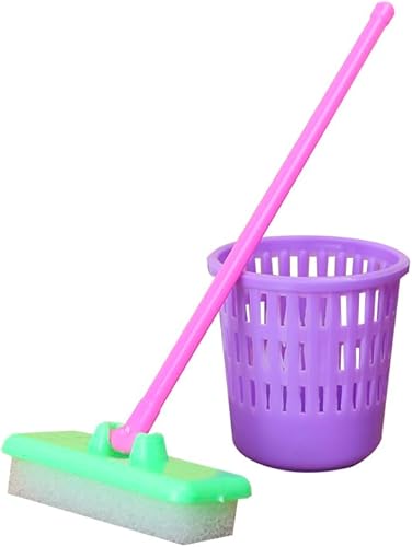 Miniatura 5 de E-TING Miniature Mop Dust Pan, Brush, Broom, Plastic Bucket Doll Housework Cleaning Supplies Tools Set Dollhouse Furniture Decoration Accessories