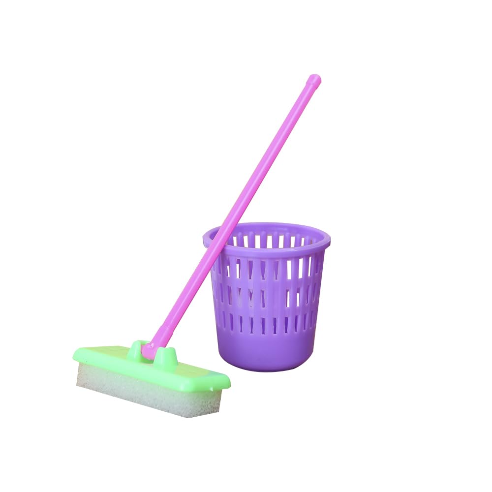 E-TING Miniature Mop Dust Pan, Brush, Broom, Plastic Bucket Doll Housework Cleaning Supplies Tools Set Dollhouse Furniture Decoration Accessories for 7-11.5 inch Dolls Accessories, Multicolored