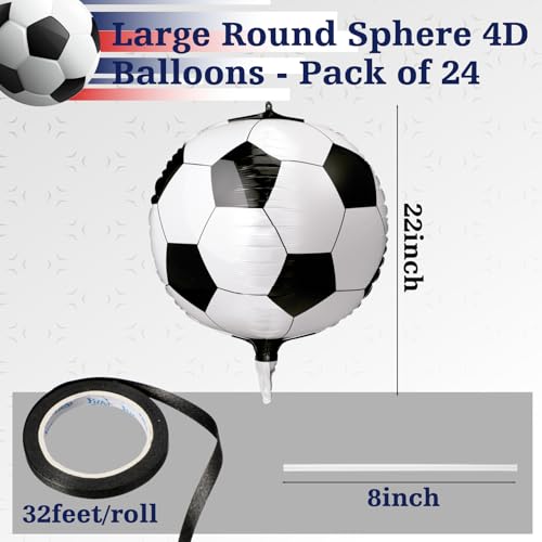 Hungdao 24 Pcs Soccer Balloons 22 Inch Black White Latex Soccer Party Balloons Decorations Supplies Football Lover Sport Theme Birthday Party Decor Favors - Thumbnail 2