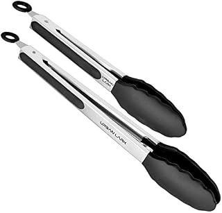 Urban Lark Kitchen Tongs, Pack of 2-Size 9" & 12"-Non-Slip Stainless Steel Handle-Smart Lock Clip-Heat Resistant Tongs, for Cooking, Serving, Barbecue, Buffet, Salad, Ice, (Red)
