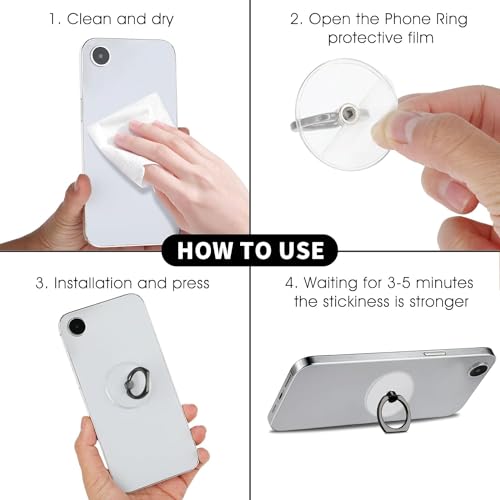 Image of KolorFish Transparent Phone Ring Stand Holder Mobile Phone Ring Holder Finger Grip 360 Degree Rotation (Transparent Black Round)