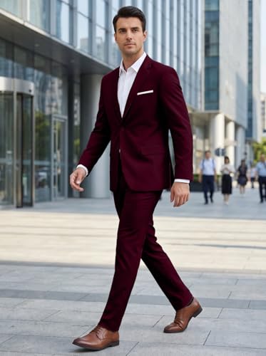 Image of Mens 2 Piece Suit Slim 2 Button Prom Suit Jacket Pants Tuxedo Set