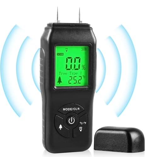 Medidor de humedad de madera, 4 modos, medidor de humedad de madera, portátil, preciso y rápido, medidor de humedad de paredes con pantalla LCD, detector de humedad para paredes y materiales de