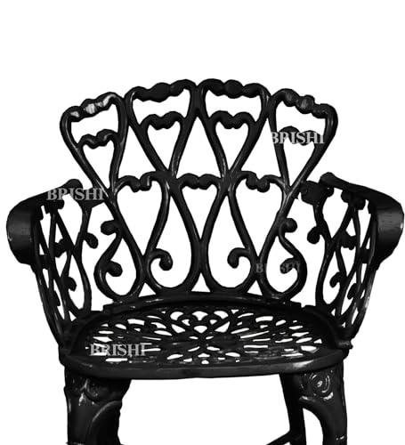 Image of BRISHI Cast Aluminium Garden Patio Seating Chair and Table Set for Balcony Outdoor Furniture with 1 Table and 2 Chair Set (Black)