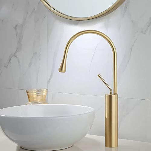 Robinet de lavabo or brossé au design incurvé élégant pour salle de bains haut de gamme