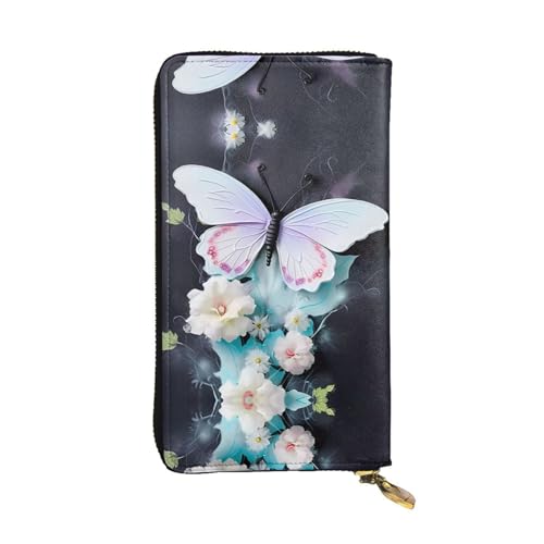 Leather Wallet 7.48 x 4.13 in - Stylish and Durable Wallet for Women with Multiple Compartments and Zipper Design White Butterfly Pattern