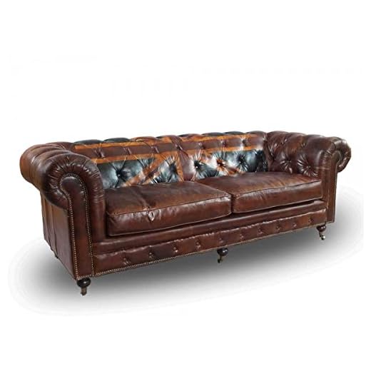 Chesterfield Union Jack – 3-sits soffa – läder vintage Cigar (mörkbrun) äkta läder soffa soffa