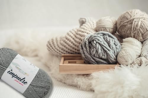 Image of WOAFashions Impulse Hand Knitting & Crochet Yarn, Premium Acrylic, 4 : Medium (Grey) (4x100gms / 14.1oz)