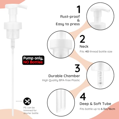 Image of Segbeauty 3pcs White Foam Hand Soap Dispener Pump Replacement, Foam Dispenser Pump for Kitchen Hand Soap Dispensing Bottle, Bathroom Foaming Pumps Head, 40 Thread Size Foaming Bottle Lid Reusable