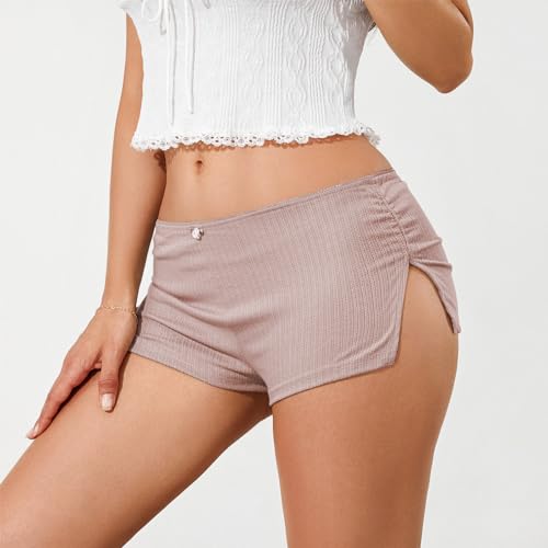 Image of KMBANGI Y2k Sexy Micro Shorts for Women Low Waist Side Slit Boyshort Slim Booty Shorts Lounge Pj Bottom Cute Sleepwear