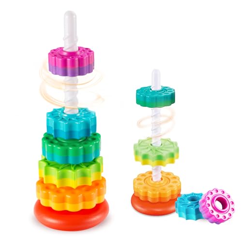 Image of Eivaai Baby Spinning Stacking Toys Sensory Toys for Toddlers 1-3, Rainbow Ring Spin Montessori Toys for Babies 6-12 Months, Autism Learning Toy for 1 2 3 One Year Old Girl Boy Christmas Birthday Gifts