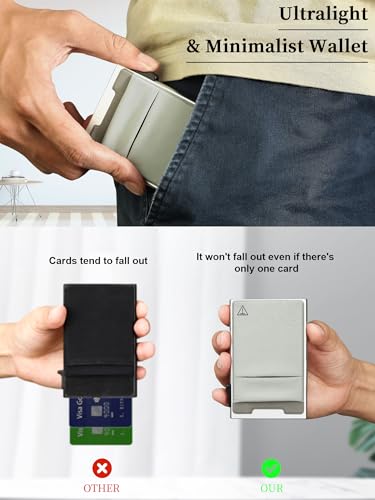 Image of TOYFID Slim Wallet for Men - Pop Up Card Holder Wallet,Minimalist Business Wallet,Credit Card Wallet with Money Pocket,Metal Card Case Wallet,RFID Blocking,Can Hold 6 Credit Cards